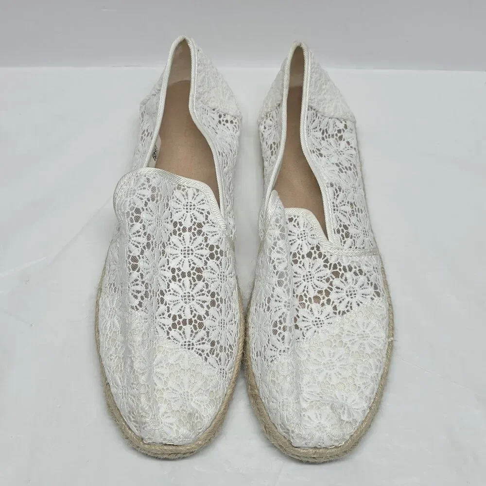 TOMS Alpargata Floral Lace White Slip On Loafers Espadrille Shoes Women's Sz 9.5